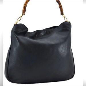 Authentic Gucci Black leather vintage bamboo hobo tote with free organizer
